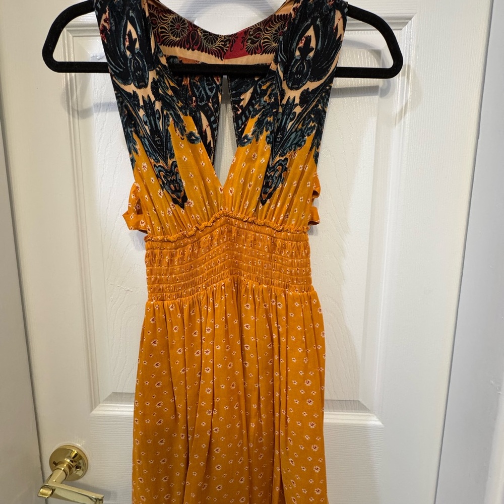 Free People Mustard and Black Backless Dress
